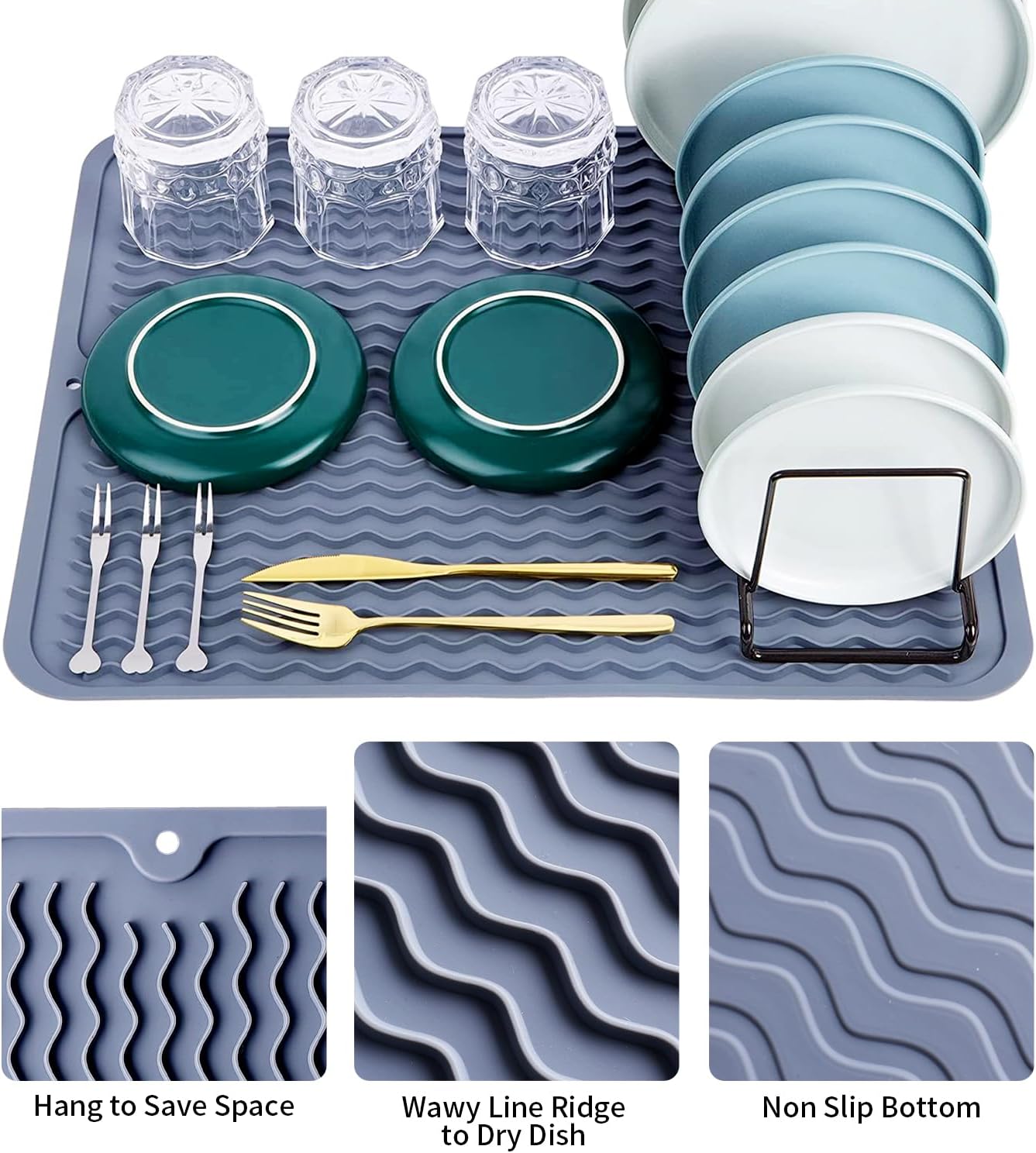 Silicone Dish Drying Mat 2 Pac - Heat Mat Silicone reseña y precio